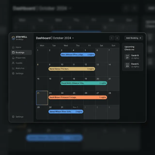 Dashboard y calendario de reservas para alquiler vacacional